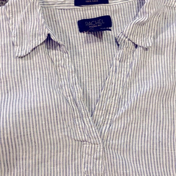 Rachel Roy linen pop over short sleeve vertical stripe top size M - Picture 3 of 4